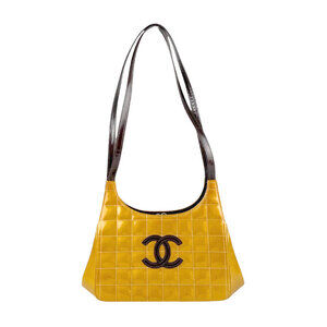 Chanel Chocobar Shoulder Bag Orange Yellow Brown Patent Vernis